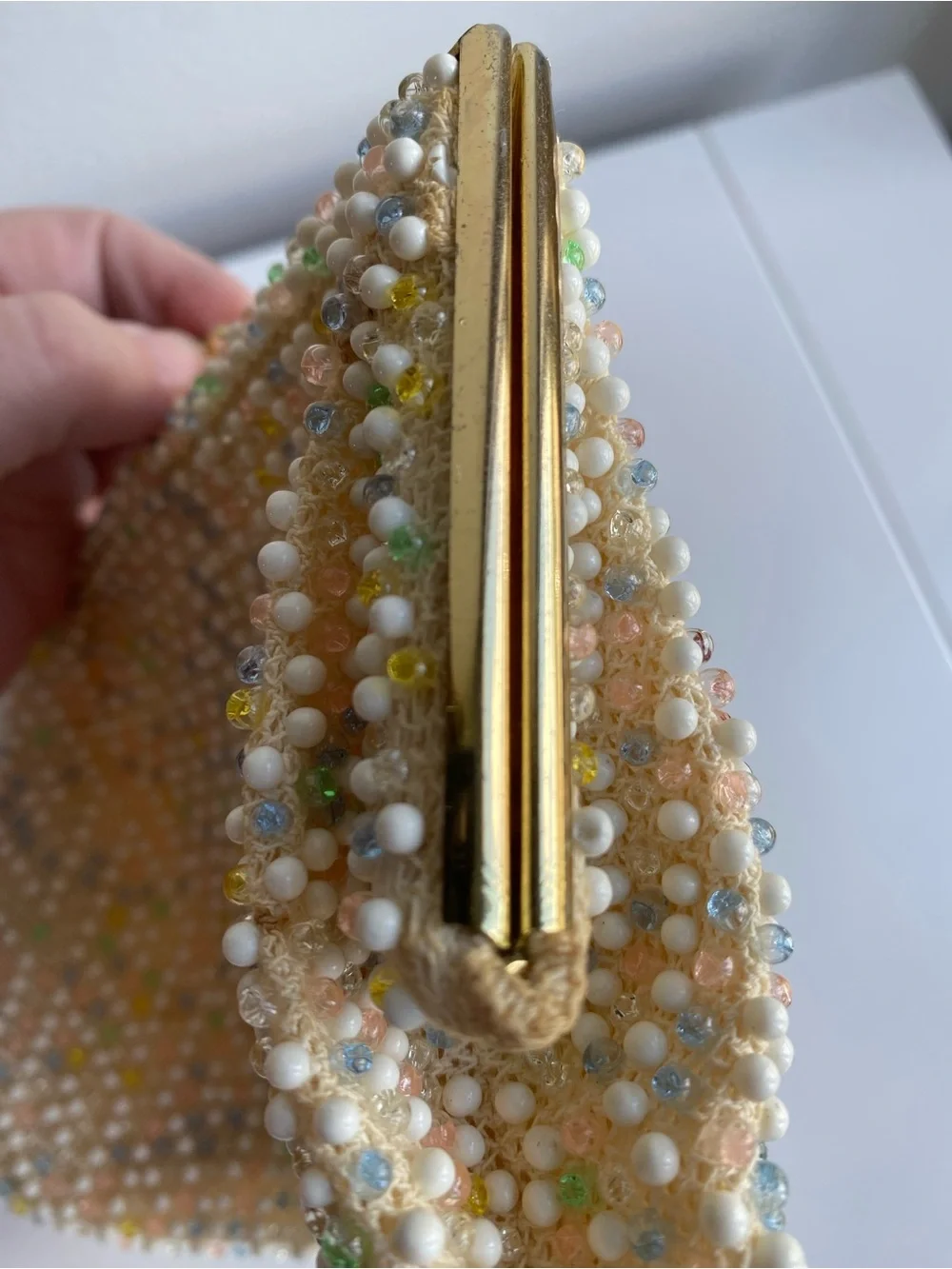 Vintage Corde Bead Purse - Beaded Pearl Accent Clutch - Picture 7 of 10